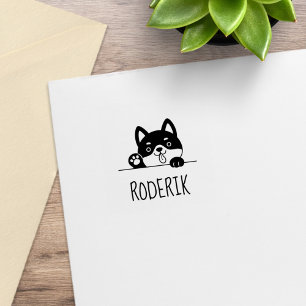 Cheerful Dog Peeking Husky Custom Name 2 Rubber Stamp