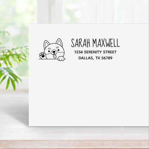 Cheerful Dog Shiba Inu Pet Address  Rubber Stamp