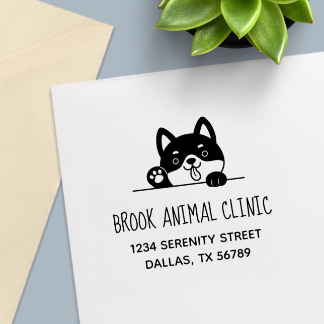 Cheerful Dog Veterinarian Animal Clinic Address 2 Self-inking Stamp (Creator Uploaded)