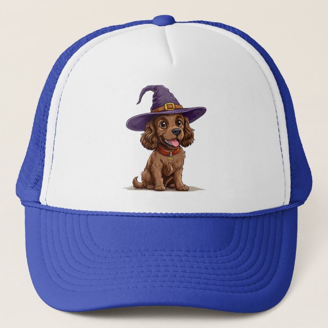 Cheerful Dog Wearing a Witch Hat (Front)