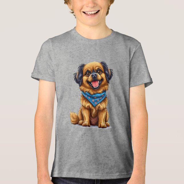 Cheerful dog with fluffy, golden fur Tri-Blend shirt (Front)