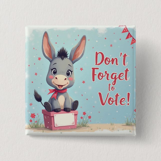 Cheerful Donkey Vote Reminder Button (Front)