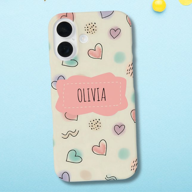 Cheerful Doodles of Hearts, Dots and Wavy Lines Case-Mate iPhone Case (Creator Uploaded)