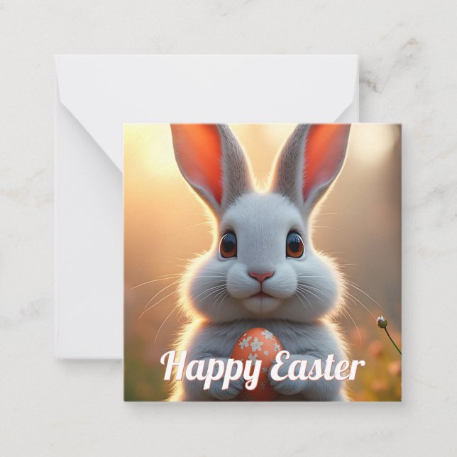 Cheerful Easter Bunny in the Magic of Spring Note Card (Front)