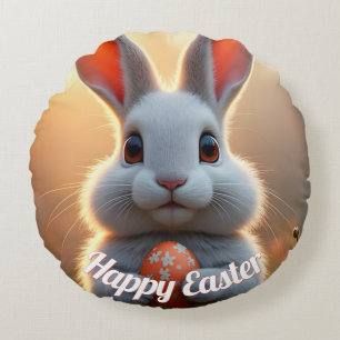 Cheerful Easter Bunny in the Magic of Spring Round Pillow