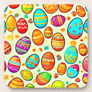 Cheerful Easter Egg Cartoons Beverage Coaster