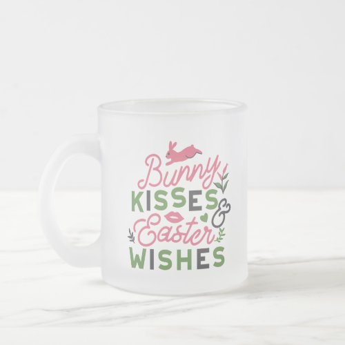 Cheerful Easter Typography _ Bunny Kisses Frosted Glass Coffee Mug