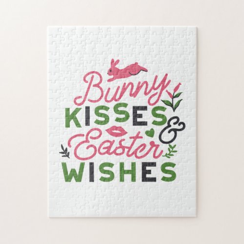 Cheerful Easter Typography _ Bunny Kisses Jigsaw Puzzle