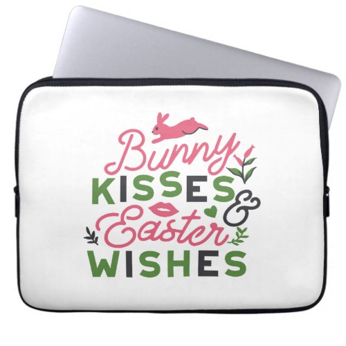 Cheerful Easter Typography _ Bunny Kisses Laptop Sleeve