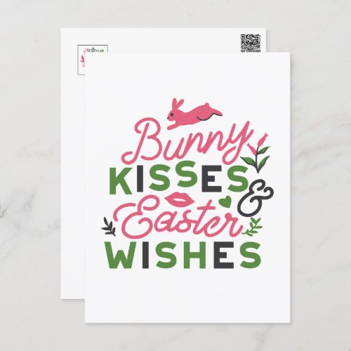 Cheerful Easter Typography _ Bunny Kisses Postcard