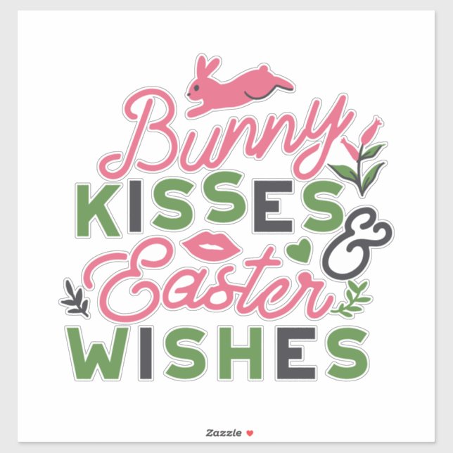 Cheerful Easter Typography - Bunny Kisses Sticker (Sheet)