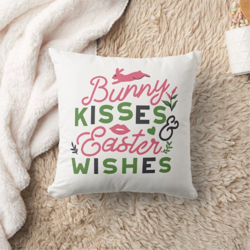 Cheerful Easter Typography _ Bunny Kisses Throw Pillow