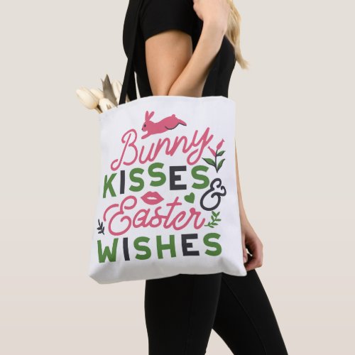 Cheerful Easter Typography _ Bunny Kisses Tote Bag