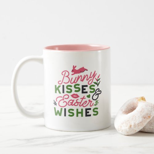 Cheerful Easter Typography _ Bunny Kisses Two_Tone Coffee Mug