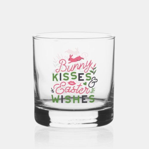 Cheerful Easter Typography _ Bunny Kisses Whiskey Glass