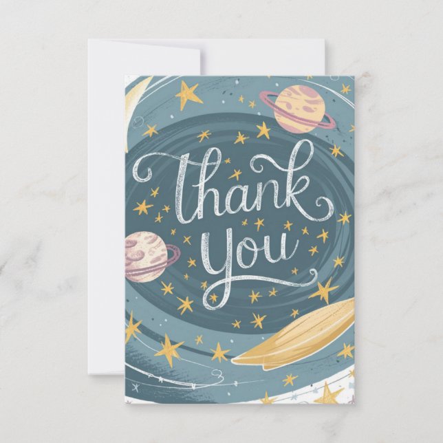 Cheerful Editable Galaxy Celestial Thank You Card (Front)