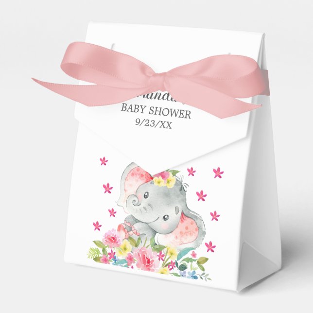 Cheerful Elephant Baby Shower Favor Box (Front Side)