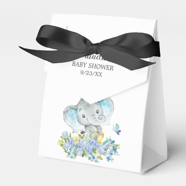 Cheerful Elephant Baby Shower Favor Box (Front Side)