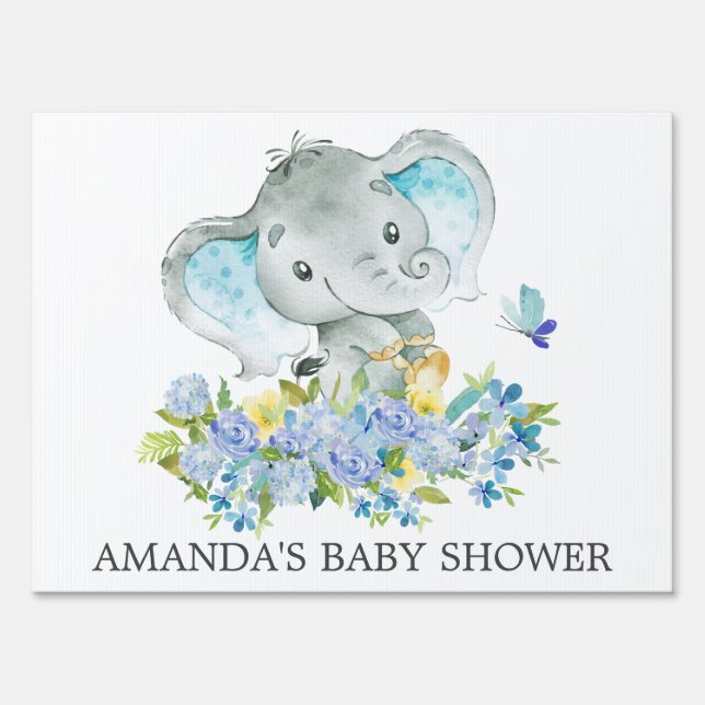 Cheerful Elephant Baby Shower Yard Sign (Front)