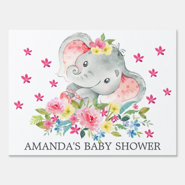 Cheerful Elephant Baby Shower Yard Sign (Front)