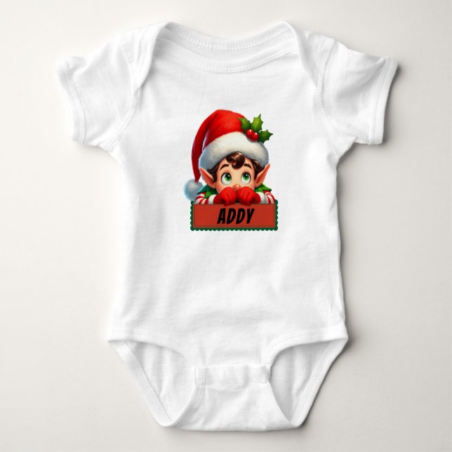Cheerful Elf Christmas Baby Bodysuit (Front)