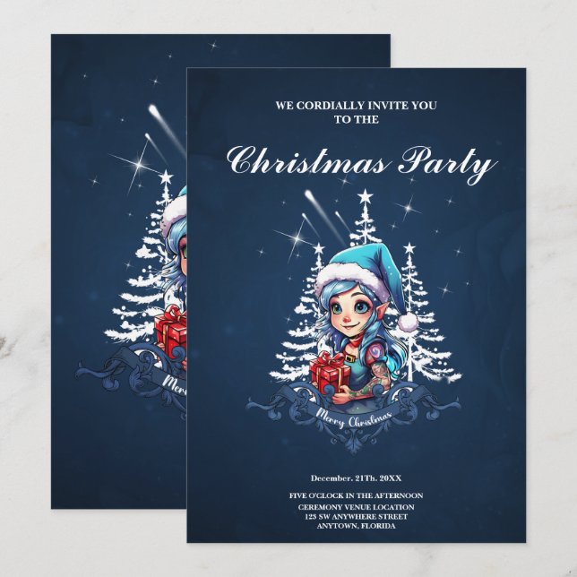 Cheerful elf   invitation (Front/Back)