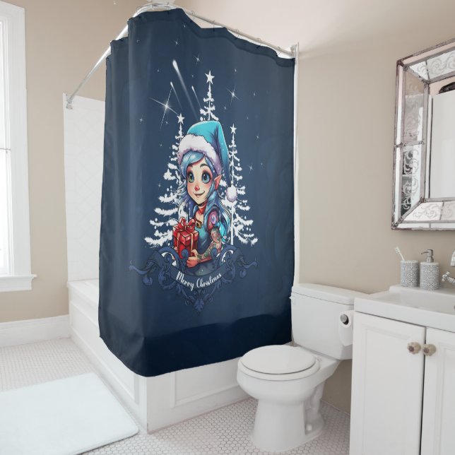 Cheerful elf   shower curtain (In Situ)