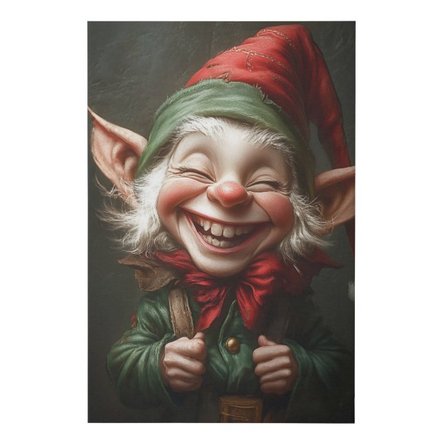 Cheerful Elf with a Big Laugh Faux Canvas Print (Front)