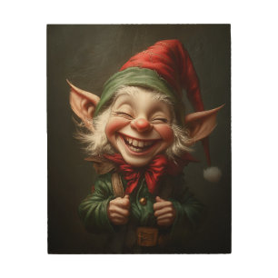 Cheerful Elf with a Big Laugh Wood Wall Art