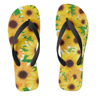 Cheerful European Sunflowers Flip Flops