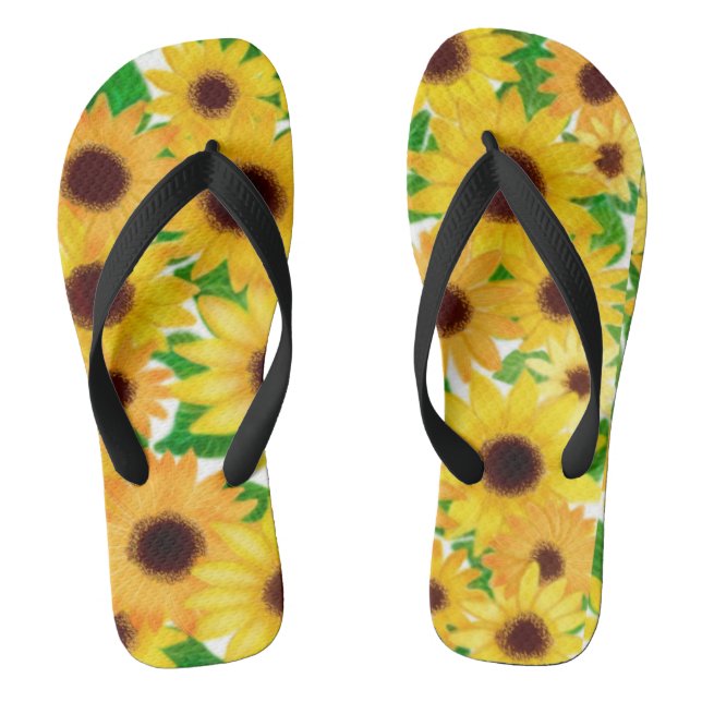 Cheerful European Sunflowers Flip Flops (Footbed)