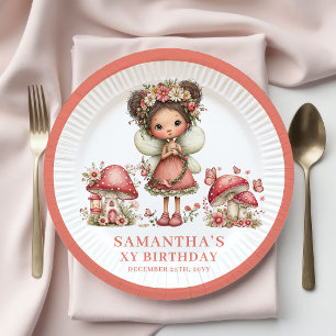 Cheerful Fairy 3rd Birthday Pink Flowers Paper  Plates