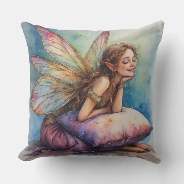 Cheerful Fairy Holding Pillow (Front)