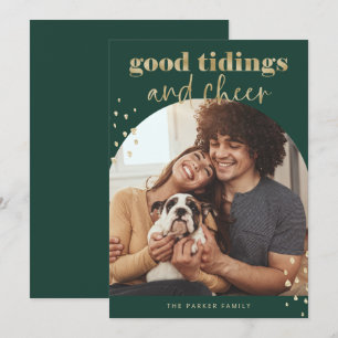 Cheerful Faux Gold   One Photo Arch Christmas Holiday Card