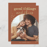 Cheerful Faux Gold | One Photo Arch Christmas Holiday Card<br><div class="desc">This fun and festive Christmas card features your favorite family photo in a trendy arch shape,  with a rust terracotta background and lots of faux gold text and accents for a modern Christmas look.</div>