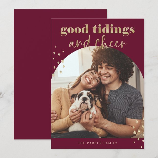 Cheerful Faux Gold | One Photo Arch Christmas Holiday Card (Front/Back)