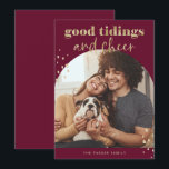 Cheerful Faux Gold | One Photo Arch Christmas Holiday Card<br><div class="desc">This fun and festive Christmas card features your favorite family photo in a trendy arch shape,  with a deep jewel tone red wine color and lots of faux gold text and accents for a modern Christmas look.</div>