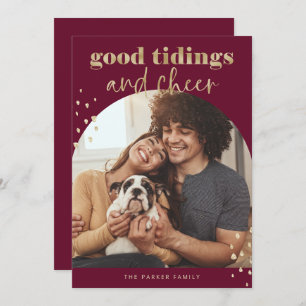 Cheerful Faux Gold One Photo Arch Christmas Holiday Card