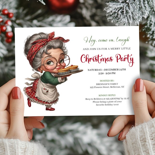 Cheerful festive woman funny Christmas party   Invitation (Cheerful festive woman funny Christmas party invite)