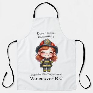 Cheerful firefighter in bright gear apron