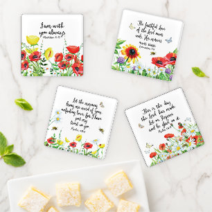 Cheerful Floral Bible Verses Coaster Set