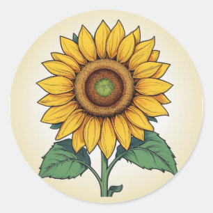 Cheerful Floral Botanical Art, Bright Sunflower Classic Round Sticker