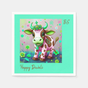 Cheerful Floral Cow Diwali Decor Napkins