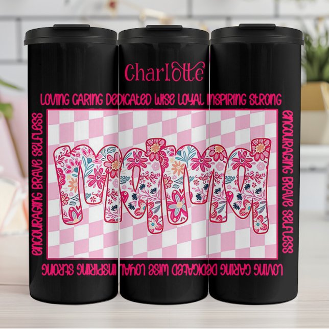 Cheerful Floral Drip Mom Word Art Thermal Tumbler (Creator Uploaded)