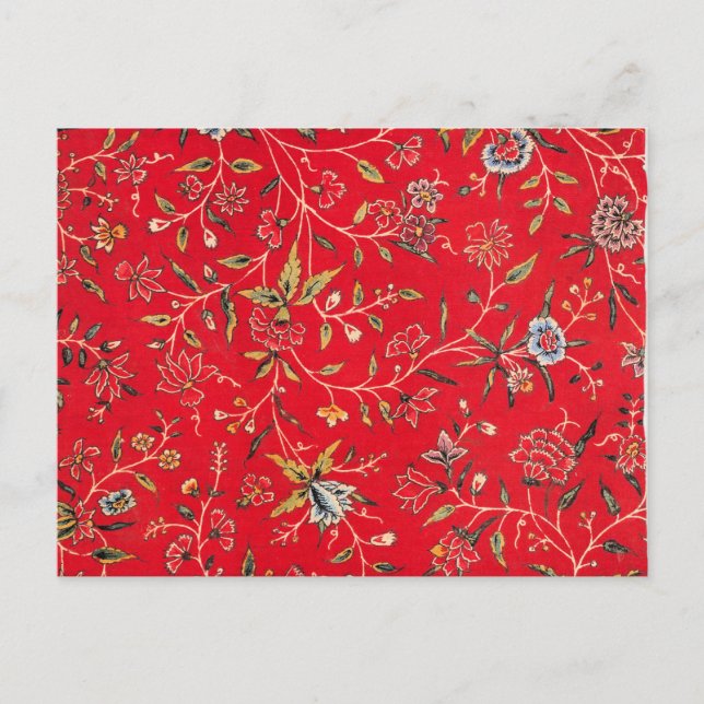 Cheerful Floral Pattern in Bright Red, Postcard (Front)