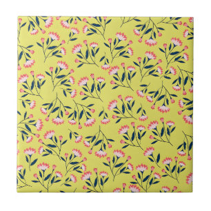 Cheerful Floral Pattern: Pink Flowers Ceramic Tile