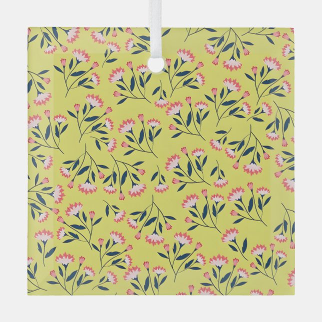  Cheerful Floral Pattern: Pink Flowers  Glass Ornament (Front)