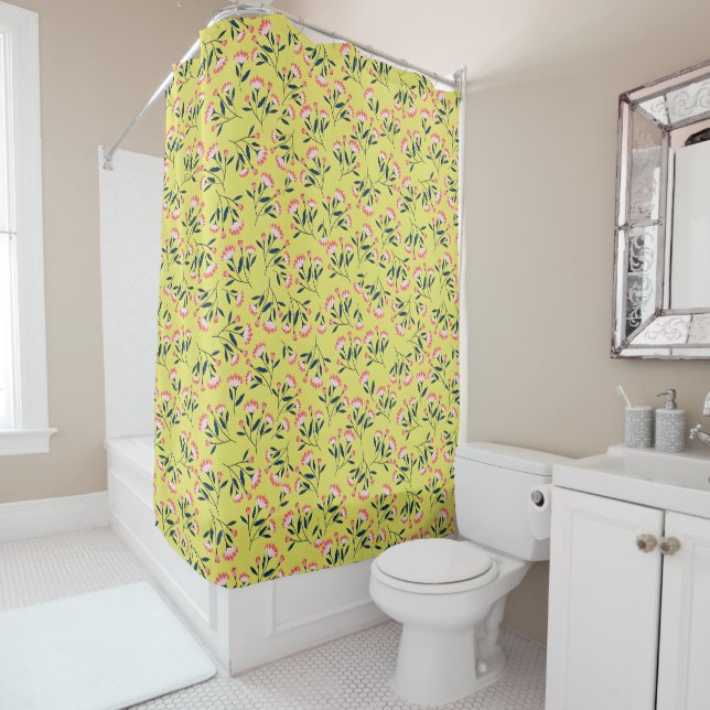  Cheerful Floral Pattern: Pink Flowers  Shower Curtain (In Situ)