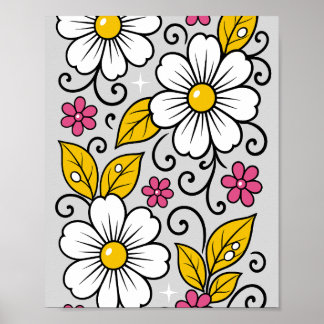Cheerful Floral Pattern with Bold Outlines Poster