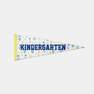 Cheerful Floral Yellow Kindergarten First Day Flag